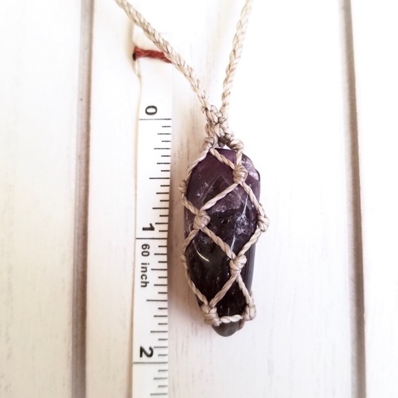 ☽ Natural Dark Amethyst Point Wrapped Necklace - Picture 2 of 5